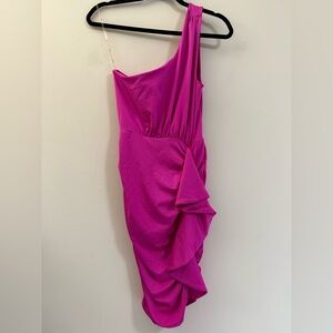 Iris Pink Asymmetrical One-Shoulder Bodycon‎ Dress in Hot Magenta - S